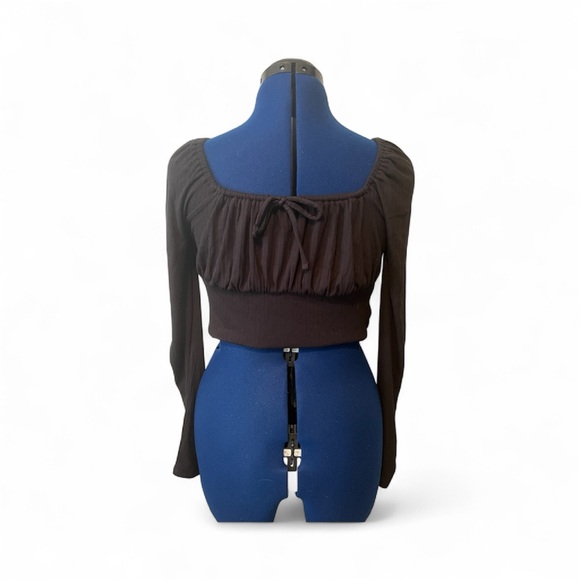 Madewell Burleigh Square Neck Cropped Long Sleeve Black Top - Picture 2 of 10